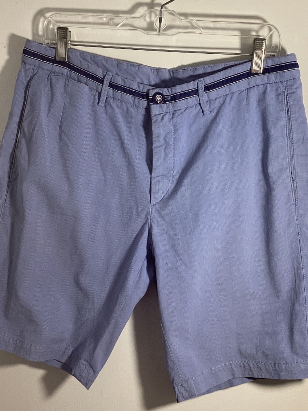 MASSIMO DUTTI MEN "S USA 32 BLUE SHORTS TEXTURED PLAID COTTON